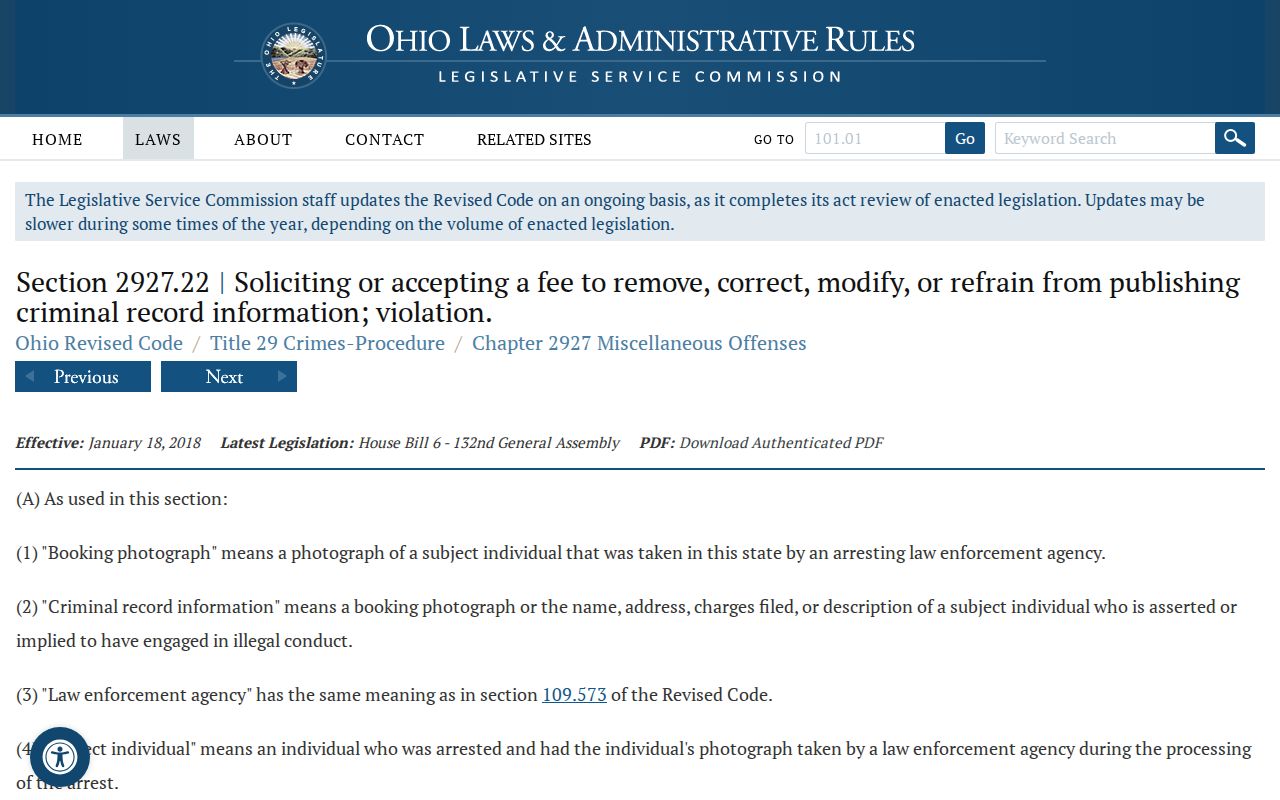 Ohio booking-photo law record access source for Coshocton County